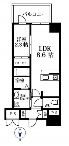 モダンパラッツォ大濠Nordの間取り|モダンパラッツォ大濠Nord（1LDK）