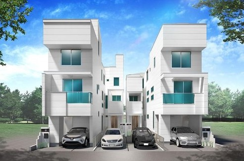 新築戸建（鶴見区栄町通4丁目）の外観パース|新築戸建　A棟　2LDK+2S+カースペース　リビング19.8帖　広々ルーフバルコニー　京浜急行本線「鶴見市場」駅徒歩7分　フローリング「UVコーティング」　小・中学校約徒歩5分