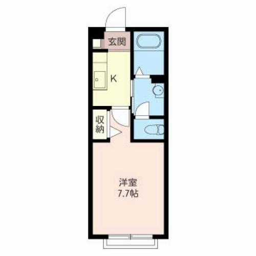 タウンハイツの間取り|ネット使用料無料♪7.7帖広めお部屋♪