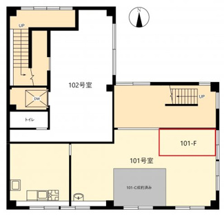 【間取り】 | E-HOUSE第二ビル | 図面の赤枠部分の募集です