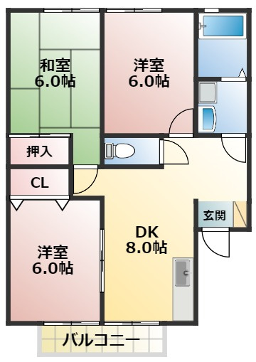 熊本市東区長嶺東３丁目のアパートの間取り