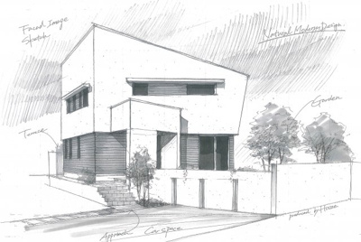 【外観パース】 | 荏田西二丁目新築戸建て | 建物外観イメージスケッチ