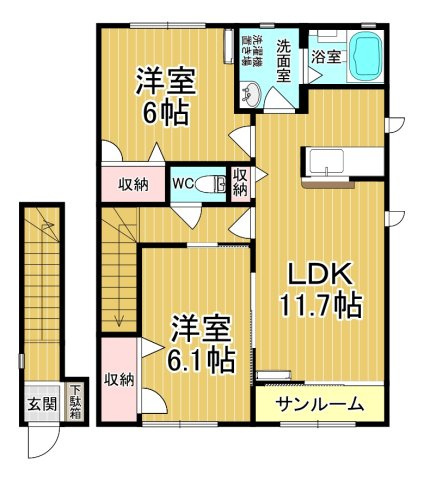 【間取り】 | メゾン・ボヌールE | オール洋間の2LDKです♪