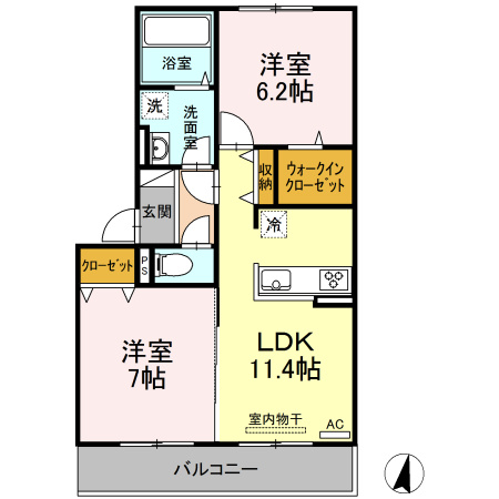 熊本市北区清水亀井町のアパートの間取り