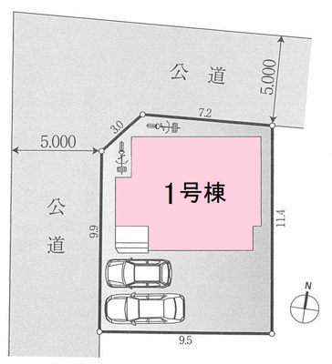 【外観】 | 府中市西府町4丁目新築戸建 | 土地面積110㎡超。駐車スペース2台分あります(車種による)。