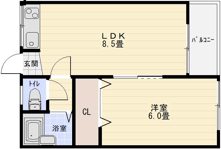 リズム柏原の間取り|リズム柏原　1LDK