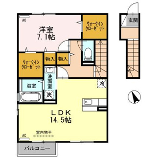 【間取り】 | オーリーＢフラット | 14.5帖の広々ＬＤＫがある1LDK