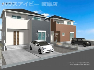 【外観】 | 岐阜市茜部本郷　新築建売　令和3年5月完成予定　駐車スペース並列3台可能　ウォークインクローゼットあり