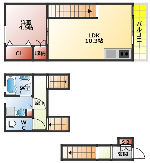 ＣＡＳＡ　Ｈｏｒｉｚｏｎ　Ｋｏｒｉｅｎの間取り|メゾネットタイプ