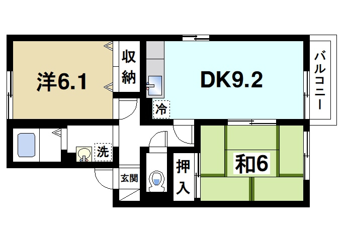 セジュール三笠Bの間取り|和室、洋室が揃っています
