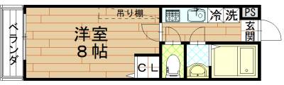 アドミ西院の間取り|1Ｋ（洋室８帖×Ｋ）