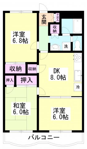 ファインドリブの間取り|３DKの間取りです　反転タイプございます