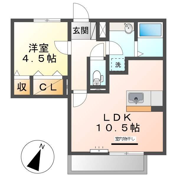 倉敷市笹沖のアパートの間取り