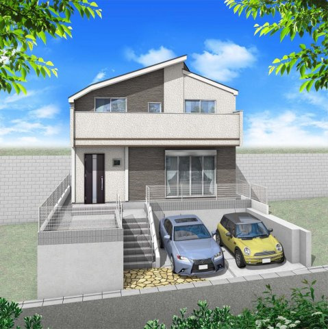 西谷駅徒歩１２分の閑静な住宅街！カースペース２台。ＬＤＫ１８帖の４ＬＤＫ♪保土ヶ谷区上菅田町　新築戸建ての外観パース