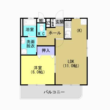 熊本市北区武蔵ケ丘９丁目のアパートの間取り