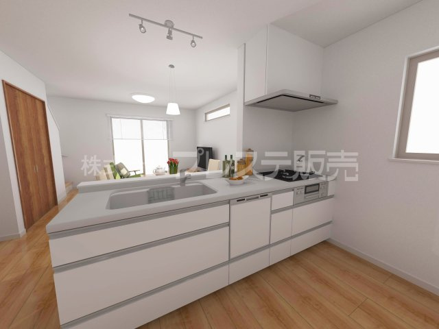 大和郡山市小林町の新築一戸建のキッチン|キッチン完成イメージ／人気の対面キッチン♪食器洗い乾燥機を標準装備！