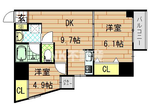 【間取り】 | グランガーデン足代新町（布施賃貸） | 間取りです