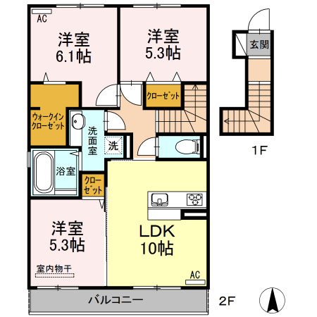 熊本市東区神園２丁目のアパートの間取り