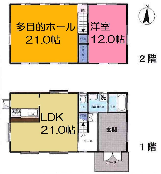 川越市下広谷　中古戸建　東武東上線『若葉駅』バス8分　【広谷小学区】の間取り|2LDK