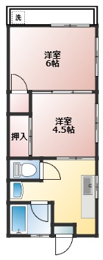 【間取り】 | 縦に洋室が続いており、広い１Kとしても利用できます。