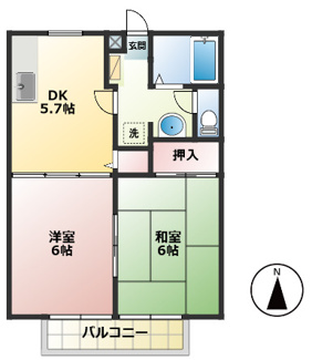 【間取り】 | エーライン泉　Ｂ | 2ＤＫ