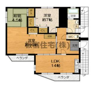 【間取り】 | 多井畑貸家2階