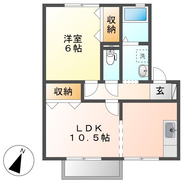 倉敷市北畝４丁目のアパートの間取り