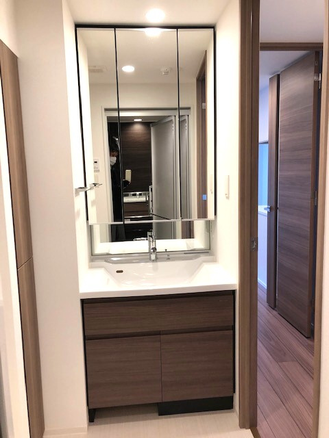 オーキッドレジデンス上野稲荷町の洗面所|左下にヘルスメーターストックがあります