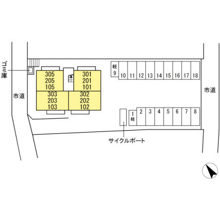熊本市北区龍田陳内３丁目のアパートの区画図