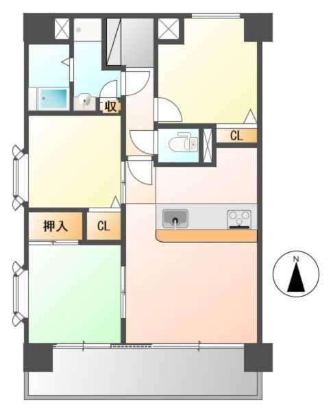 ダイアパレス大名ガーデンの間取り|ダイアパレス大名ガーデン（3LDK）　間取り