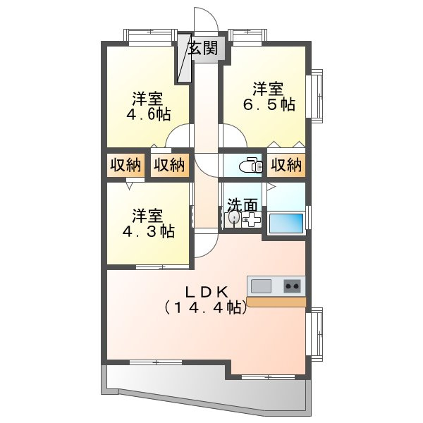 熊本市中央区渡鹿６丁目の賃貸マンションの間取り