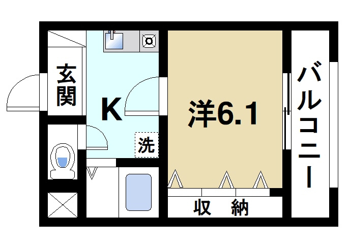 杉ヶ中町ビルの間取り|お一人暮らしにピッタリの1Ｋのお部屋です。