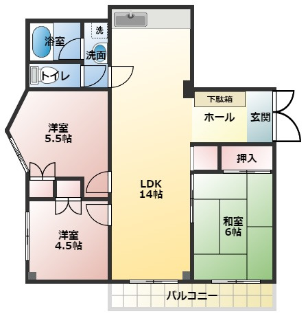 ハイツエバグリーン２号棟の間取り|３LDKの間取りですよ