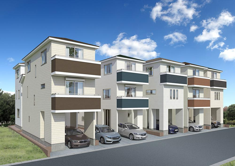 新築戸建　（川崎区浜町1丁目）の外観パース|外観パースです　新築戸建　全6棟　C号棟　JR南武線「浜町」駅徒歩12分　教育関連施設が徒歩4分以内　全部屋収納有でスッキリ　3SLDK　南東向き　平面駐車場