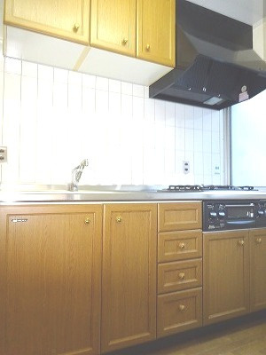 【キッチン】 | メゾン江坂 | 木目調のシステムキッチンです。