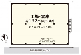 【間取り】 | 東山田町貸し倉庫58坪 | 約192㎡（約58坪）