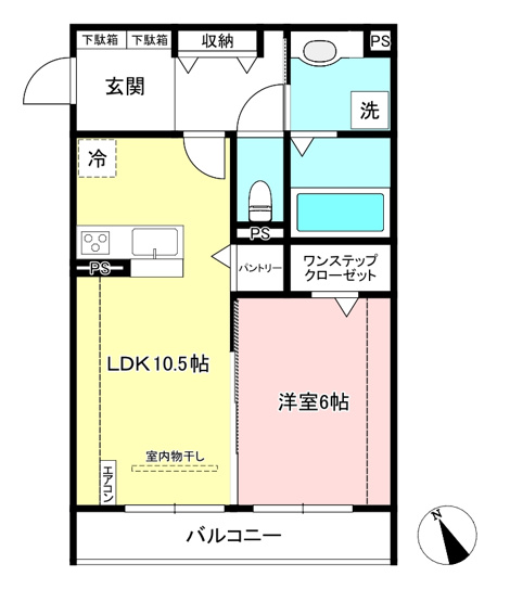 【間取り】 | フォンテ クリスタリーナ美しの森 | 1LDKタイプはキッチンと寝室を分けたい方におすすめです☆カップルさんや新婚さんにも大人気！洋室なので過ごしやすいですね☆