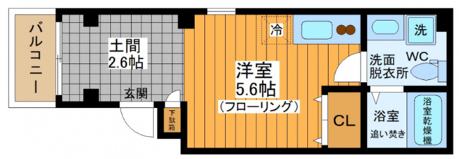 【間取り】 | Flat K | （実際のお部屋は反転タイプとなります）