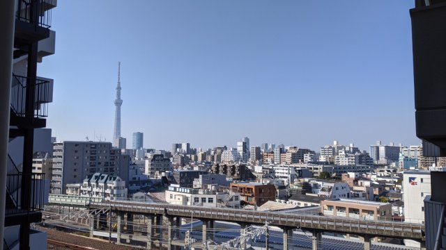 亀戸サニーフラットの展望|９階共用廊下から北西方向の眺望