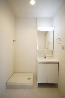 【洗面所】 | カーサ・ドマーニ | 独立洗面所には洗髪洗面化粧台と洗濯機置場があります。