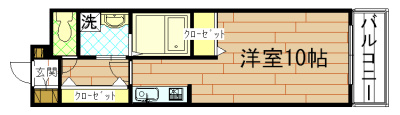 レジーナ錦小路の間取り|１Ｒ（洋室１０帖）・左右反転