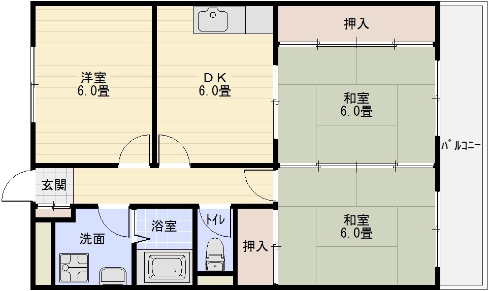 八幸ハイツの間取り|八幸ハイツ　河内国分駅　国分市場　3DK