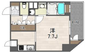 【間取り】 | リーガル新福島 | 7.7帖の広々１Kになっています！！