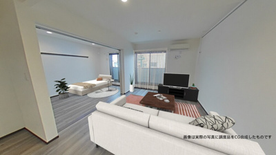 【居間・リビング】 | FUNs遊園Ⅱ/ファンズ遊園Ⅱ | 南東向きリビングダイニングキッチン11.2帖☆バルコニーに繋がるお部屋です♪エアコン付きで1年中快適に過ごせますね☆