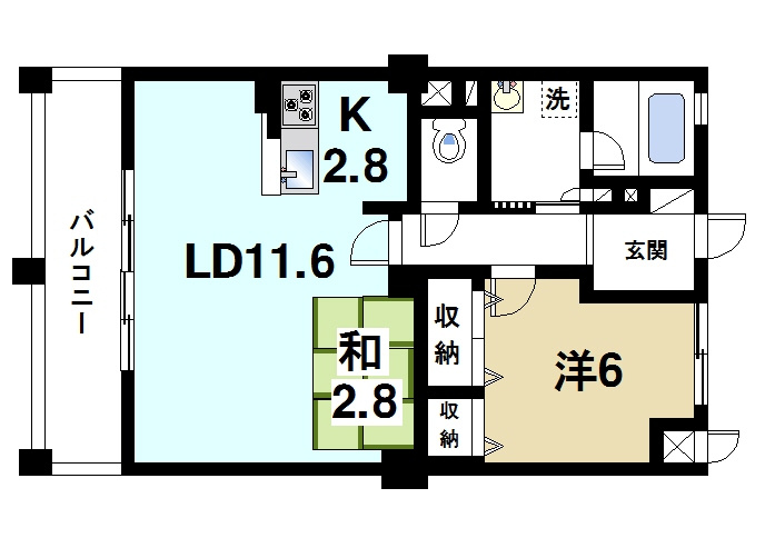 K-TERRACE学研奈良登美ヶ丘　南の間取り|カウンターキッチンのあるお部屋