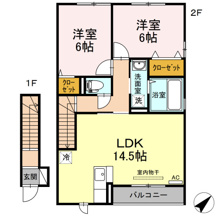 【間取り】 | リバブル北高下B棟 | 2LDKのお部屋です