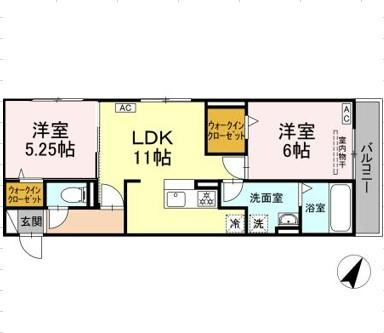 セジュール中部公園の間取り|2LDK（リビング11.25帖、洋室6.14帖、洋室5.25帖）