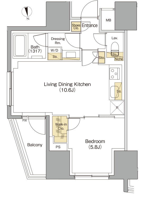 ザ・パークハビオ本郷菊坂の間取り|1LDK