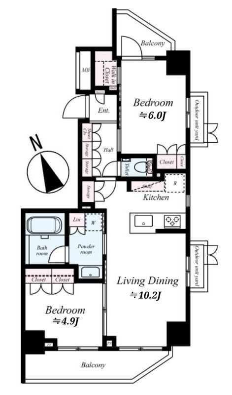 オープンレジデンシア本郷三丁目の間取り|2LDK
