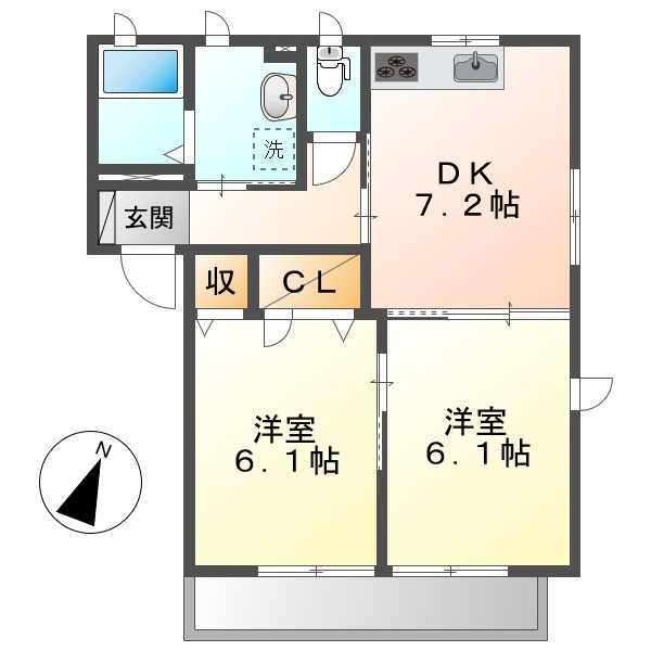 都窪郡早島町前潟のアパートの間取り